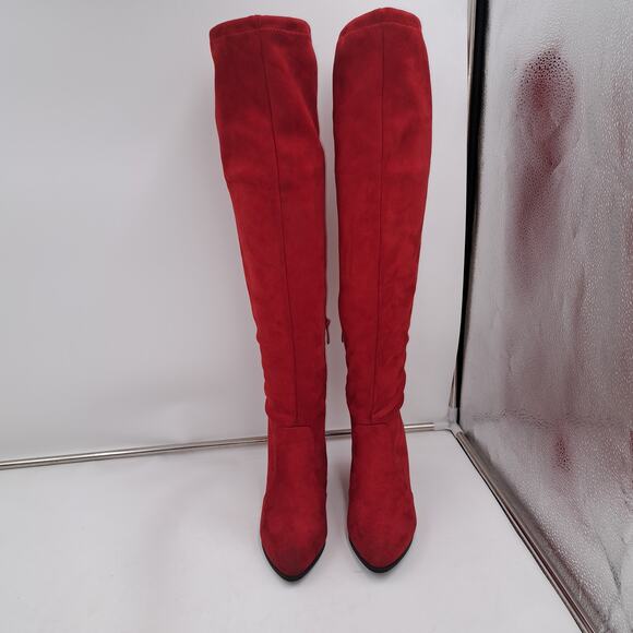 Dream Pairs  Red Women’s Thigh High Boots Over the knee Stretch 3" Block Heel 7 - Picture 3 of 9